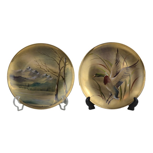 Hand-Painted Porcelain Plates from Carlos Alberto Spina, 1980, Set of 2 For Sale