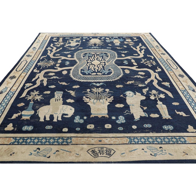 Late 18th Century Oversized Antique Chinese Peking Rug in Navy Blue With Pictorials - Rug & Kilim For Sale - Image 5 of 9