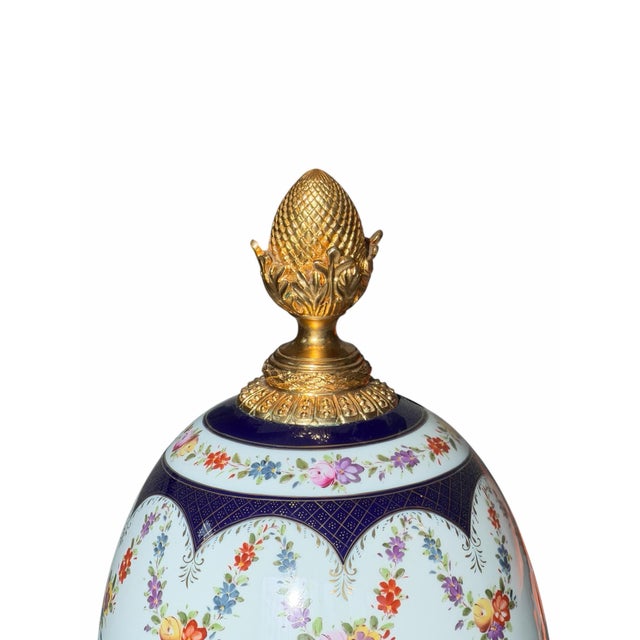Ceramic 1980s Large 32" French Style Porcelain Egg Jar With Gilt Ormolu Mounts For Sale - Image 7 of 11