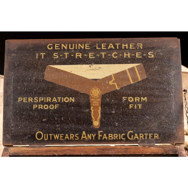 Rustic 1920s Early American Leather Garter Display Box For Sale - Image 3 of 6