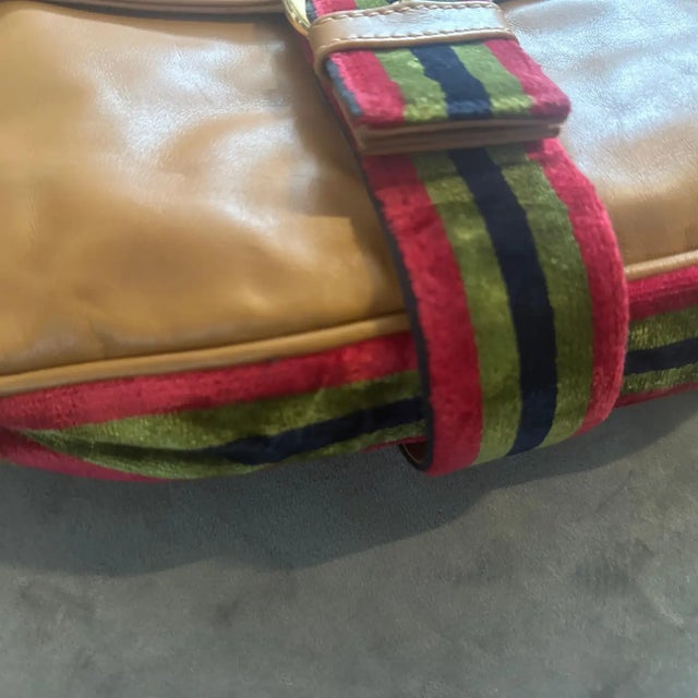 1990s Iconic Brown Leather and Velvet Messanger Bag by Roberta Di Camerino For Sale - Image 17 of 18