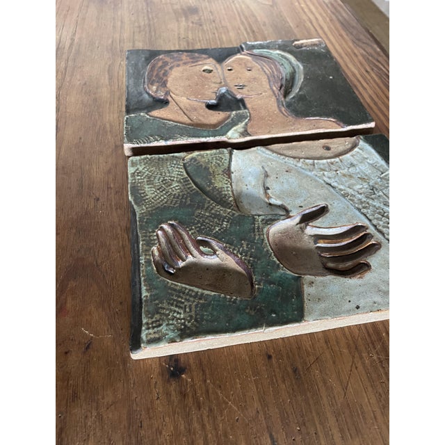 1970s Modernist Figurative Wall Art Tiles in Polychrome Stoneware by Paulí (Lluís Pérez Calvo), 1975, Set of 2 For Sale - Image 5 of 11