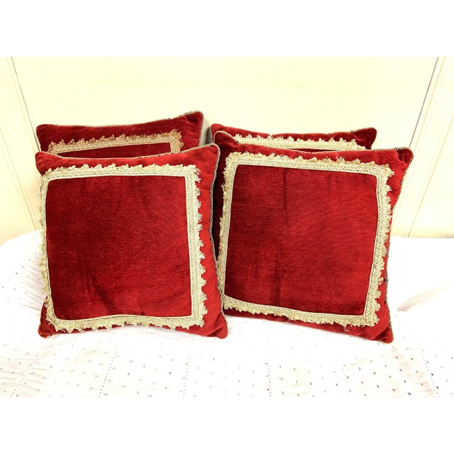 French Rococo Red Velvet Lace Pillows - Set of 2 We have 2 sets of 2 Available These match an armchair and sofa settee we...