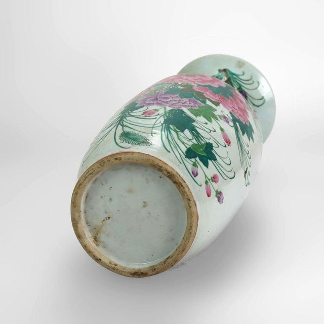 Antique Chinese Pottery Tall Vase With With Floral & Calligraphy C1890 For Sale - Image 11 of 12