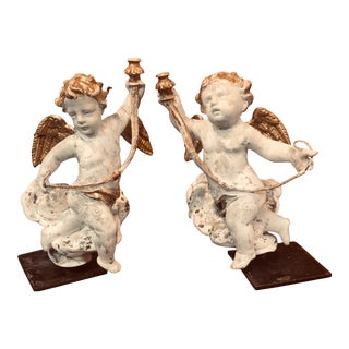 Pair of 18th Century Italian Carved and Parcel Gilt Cherubs For Sale