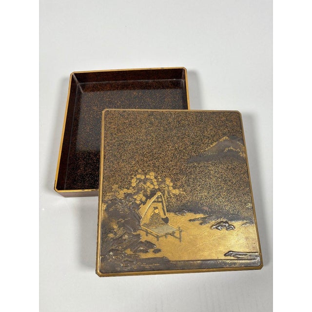 JAPAN - Mid-Edo Period (1603-1868) Suzuribako lacquer calligraphy box nashiji For Sale - Image 4 of 12