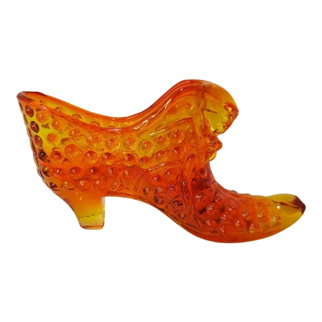 1960s Fenton Cathead Hobnail Tangerine Slipper Catchall For Sale