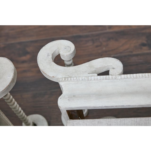 Pair of 1920s Continental Upholstered Ottomans with Carved S-Scroll Bases For Sale - Image 11 of 11