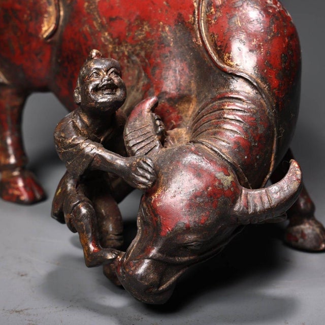 Bronze Vintage Bronze Sculpture of Boys Playing With a Water Buffalo For Sale - Image 8 of 10