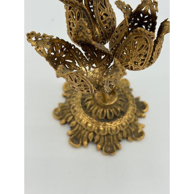 Gold Vintage Gold Filigree Tulip Flower Lipstick Holder Vanity Accessory & Storage For Sale - Image 8 of 10