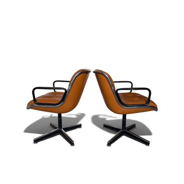 Vintage Camel Leather Executive Chairs by Charles Pollock for Knoll, 1970s, Set of 2 For Sale - Image 4 of 12