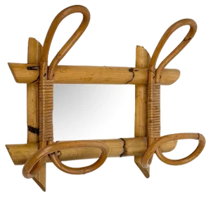Mid-Century Rattan and Bamboo Coat Rack Stand, Italy, 1960s