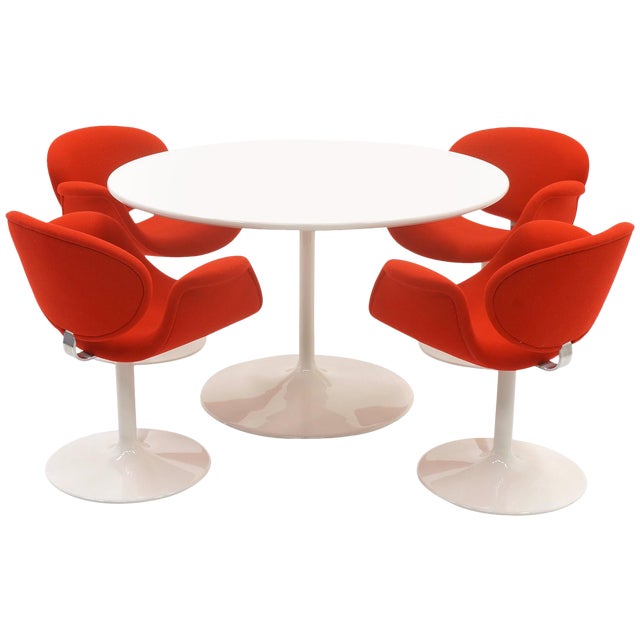 Early Pierre Paulin Dining Kitchen Table Chairs Red And White
