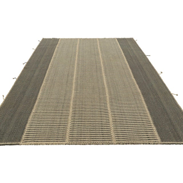 Rug & Kilim Rug & Kilim’s Contemporary Kilim in Beige and Gray Textural Stripes For Sale - Image 4 of 7