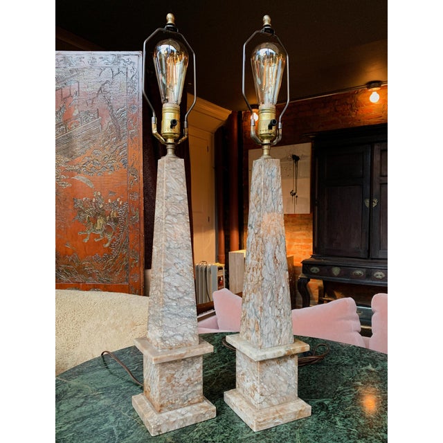 Traditional 20th Century Marble Obelisk Table Lamps - a Pair For Sale - Image 3 of 12