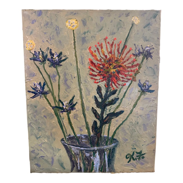 Expressionist Floral Original Oil Painting For Sale