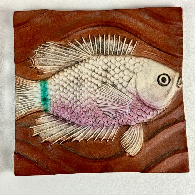 Ceramic Set of 5 Natalie Surving Studios Fish Design Architectural Ceramic Tiles For Sale - Image 7 of 10