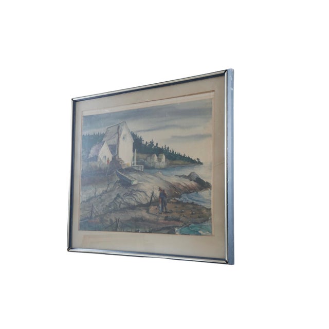 A signed watercolor on paper titled “Return of the Fisherman” by listed American artist Oliver Smith (1918-1994). The...