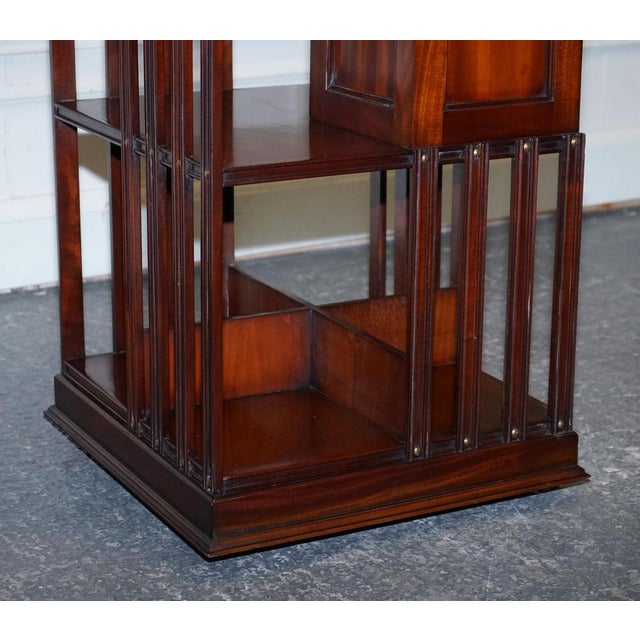 Revival Inlaid Revolving Bookcase End Table with Brown Aged Leather Top For Sale - Image 16 of 18