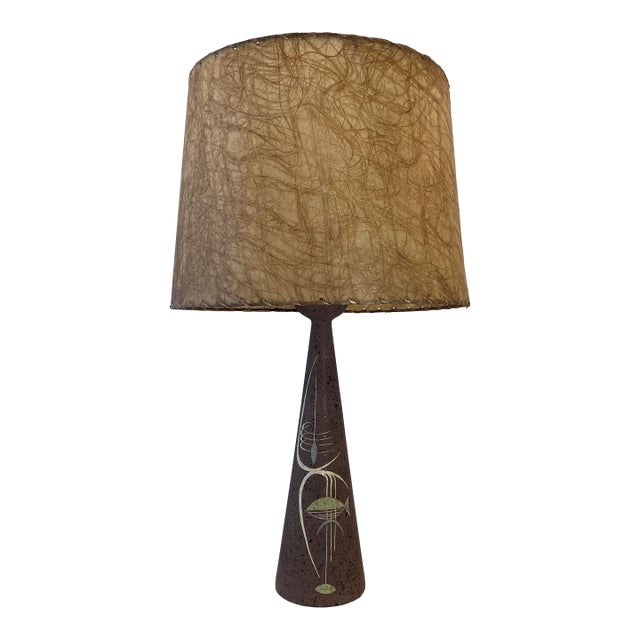 1955 Tye of California "Atomic Fish" Ceramic Lamp - Original Fiberglass Shade For Sale