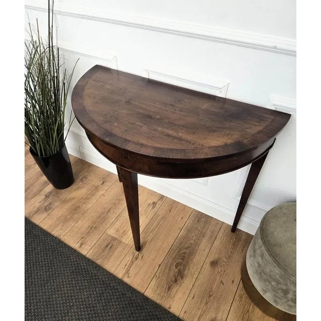 Wood Mid-Century Italian Wood Inlaid Demi-Lune Wall Console Table, 1960s For Sale - Image 7 of 10