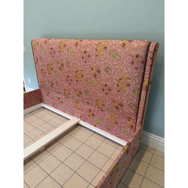 American Raoul Textiles Indira Rouge King Size Bed Frame With Nailheads For Sale - Image 3 of 12