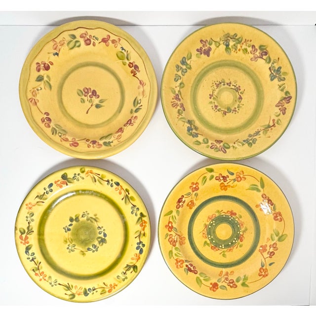 French Country 2000s Terre E Provence Ceramic Yellow & Green Salad Plates - Set of 10 For Sale - Image 3 of 8