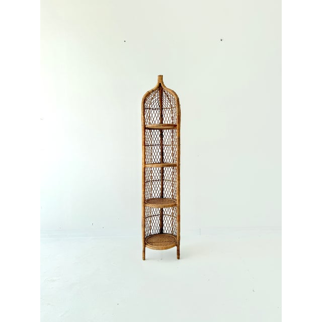 Vintage Boho Wicker Four-Tier Estagere Cylindrical Shelving Unit, 1970s For Sale - Image 13 of 13