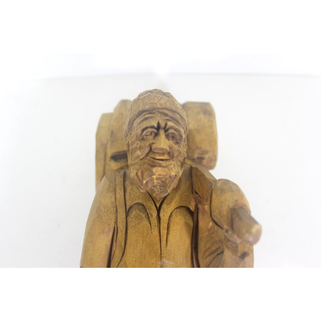 V Fortin 13” Vintage Hand Carved Wood Hunter Trapper Winter Traveller French Canadian Folk Art, Figurine, Signed Wood Carving Quebec Man For Sale - Image 15 of 16