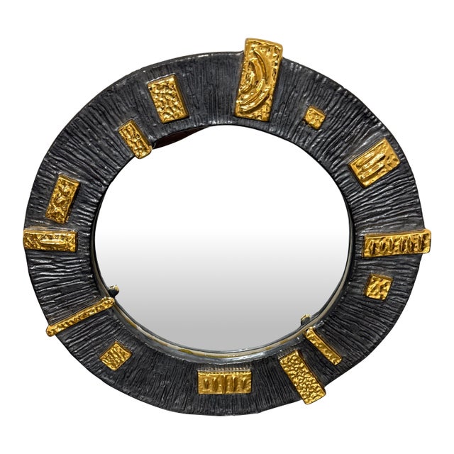 Jonathan Adler Relief Round Ceramic Mirror For Sale