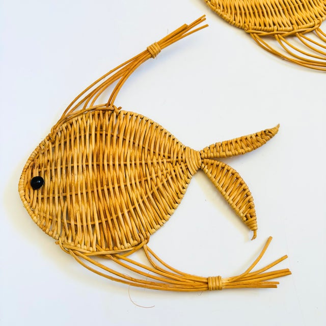Vintage Wicker Fish Wall Hangings - Set of 2 For Sale - Image 4 of 11