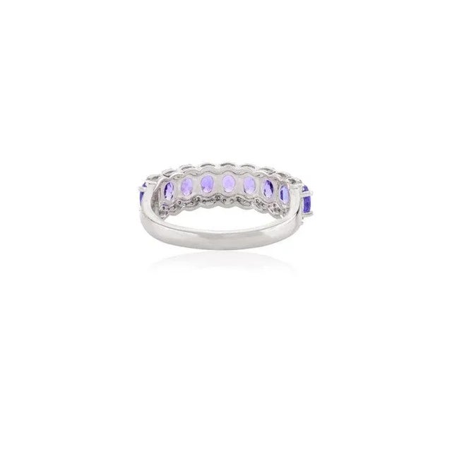 Tanzanite and Diamond Cluster Half Eternity Band Ring Size 7 For Sale In New York - Image 6 of 12