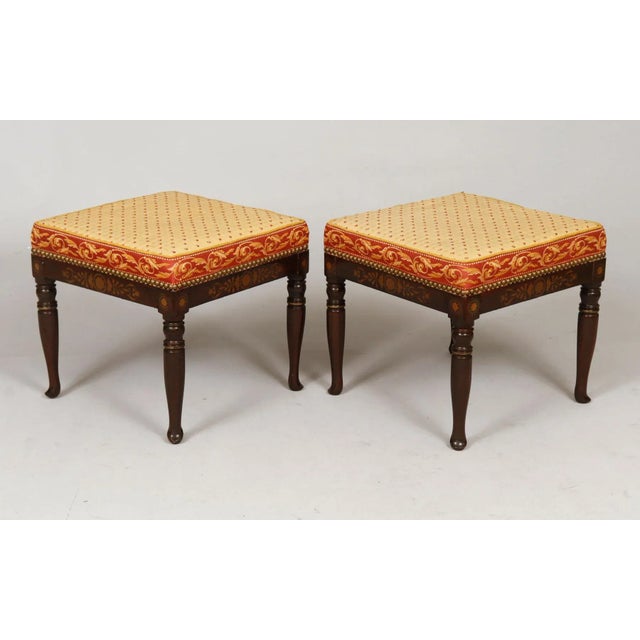 1920s Pair of Faux Rosewood Upholstered Stools For Sale In Boston - Image 6 of 9