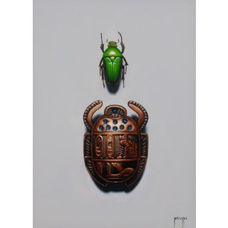 Pair of Scarabs by Patrick Nevins | Oil on board Painting of two scarab beetles For Sale