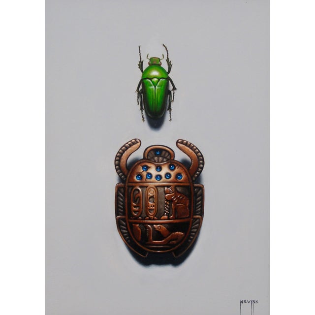 Pair of Scarabs by Patrick Nevins | Oil on board Painting of two scarab beetles For Sale