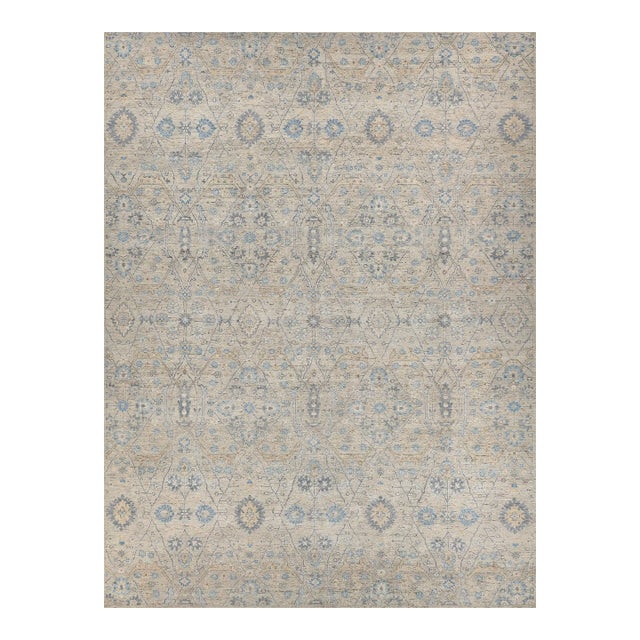 Exquisite Rugs Harper Hand-Knotted New Zealand Wool Beige/Light Blue Rug-9'X12' For Sale