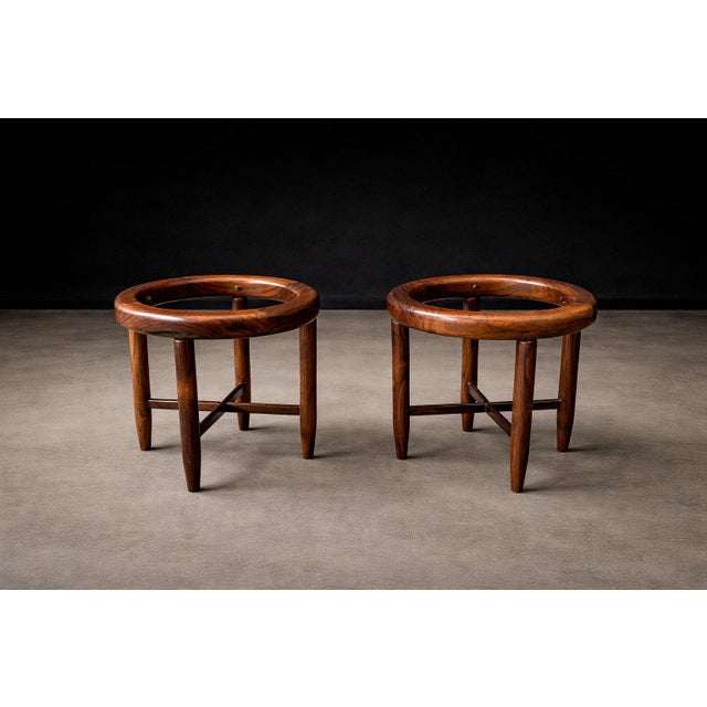 Found Collectibles Maracanã-Inspired Side Tables in Reclaimed Brazilian Rosewood and Honed Travertine For Sale - Image 9 of 15