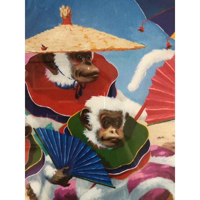Art Deco 2002 "Monkeys on the Beach" Anthropomorphic Lithograph by Dan Poole, Framed For Sale - Image 3 of 9