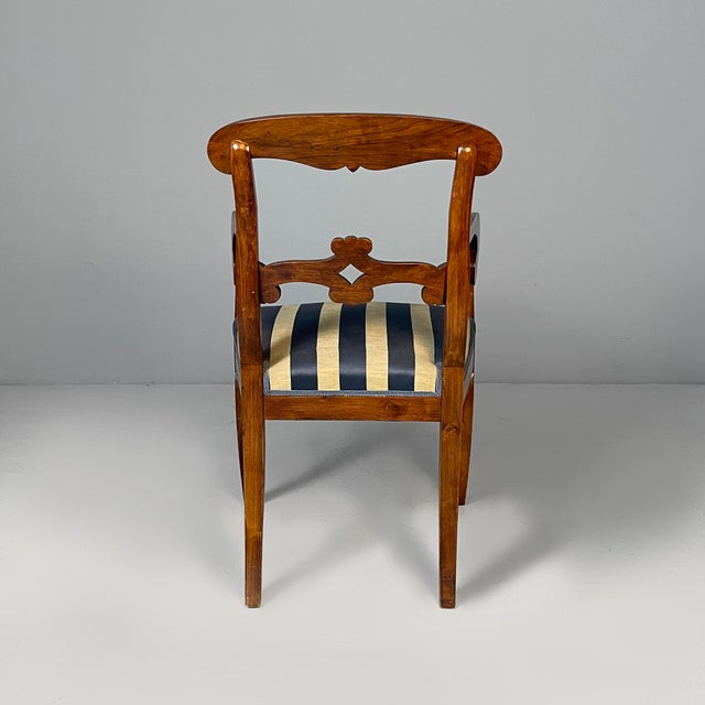 Mid 19th Century Italian Chairs in Wood and Striped Fabric, Set of 2 For Sale - Image 5 of 18