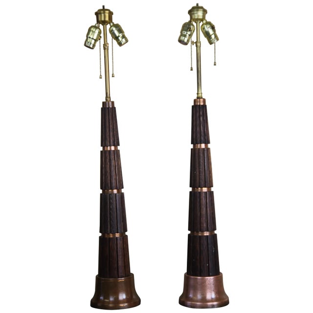 Copper Oak and Copper Table Lamps - a Pair For Sale - Image 8 of 8