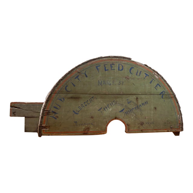 Early 20th C. "Hub City" Feed Cutter Wooden Sign by Albrecht, Fuchs & Thurmann For Sale