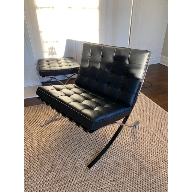 Contemporary Knoll Barcelona Chair and Stool For Sale - Image 3 of 7