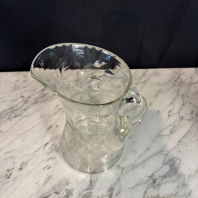 1960s Hand-Blown Etched Glass Water Pitcher For Sale In Portland, ME - Image 6 of 7