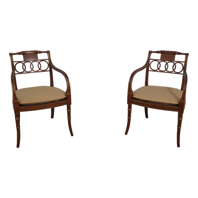 Pair Baker Regency Historic Charleston Open Armchairs For Sale