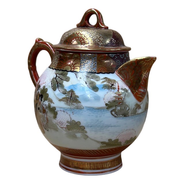 Oriental Orange Red Glaze Porcelain Art Display Teapot Scenery Graphic For Sale