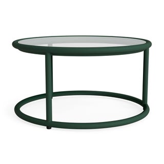 Brown Jordan Walter Lamb Aluminum 20" Round Occasional Table, Glass Top in Forest Green For Sale