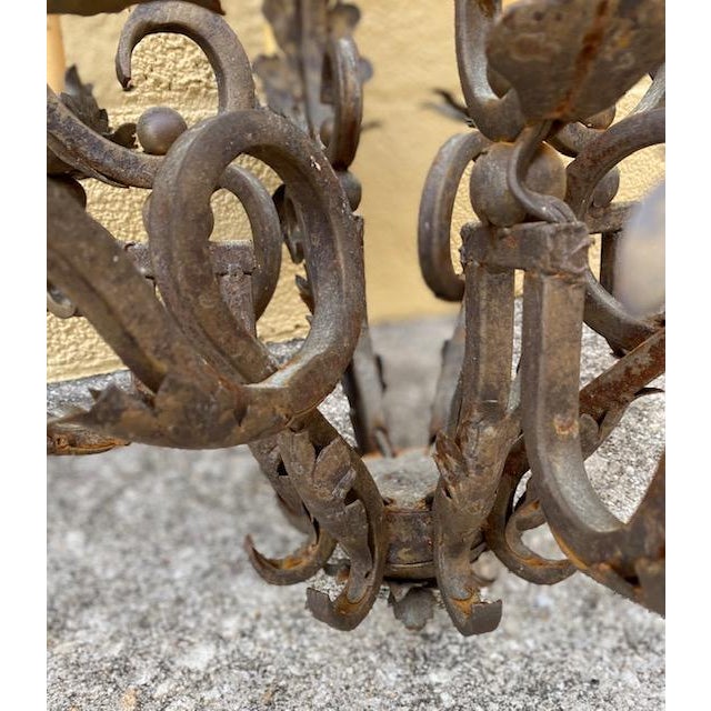 Late 20th Century Wrought Iron Oxidized Tin Electrified Candelabra Chandelier For Sale In West Palm - Image 6 of 10