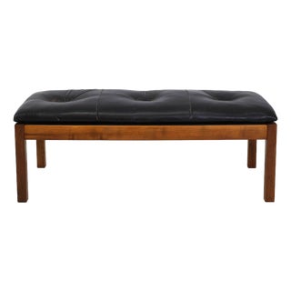 Brutalistic Danish Bench with Soft Leather Cushion, Denmark, 1970 For Sale