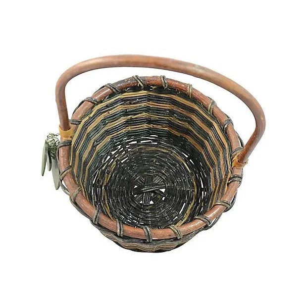 Green Woven Rattan Basket For Sale - Image 4 of 7