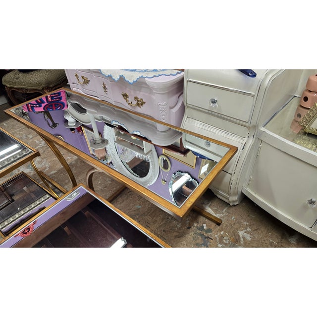 Gold 1970s Vintage Hollywood Regency Mirrored Coffee & End Tables Set of 3 For Sale - Image 8 of 11